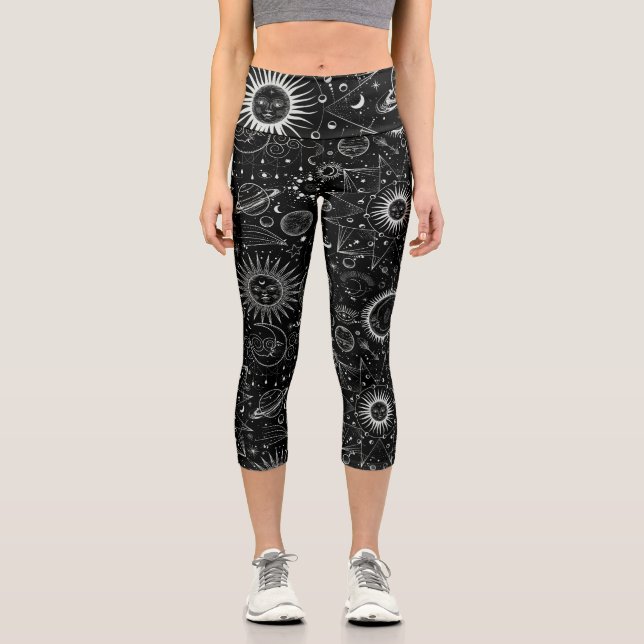 Leggings Capri Mystic Moon Stars Sun Planet Psychédélique Art (Recto)