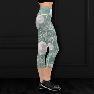 Leggings Capri Mystique solaire   Dusty Green Silver Moon Stars S