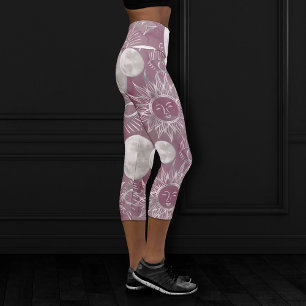 Leggings Capri Mystique solaire   Rose Argent Lune Étoiles Soleil