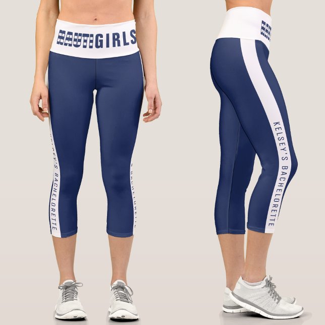 Leggings Capri Nauti Girls Blue Striped Bachelorette Party (Créateur téléchargé)