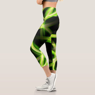 Leggings Capri Neon Vert Lumières Lumineuses Flux Noir