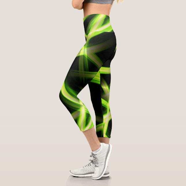 Leggings Capri Neon Vert Lumières Lumineuses Flux Noir (Gauche)