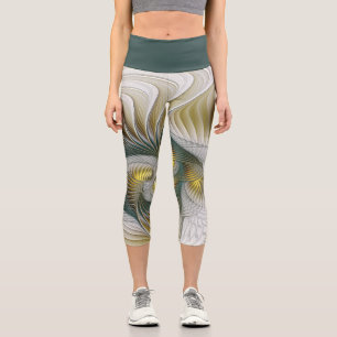 Leggings Capri Nobly Golden Turquoise Imaginaire Fractal Art