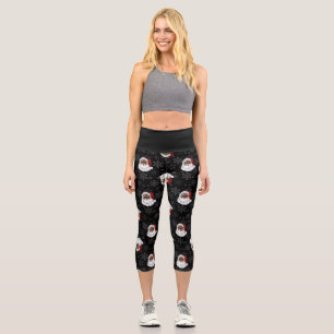Leggings Capri noël noir santa claus flocons de neige