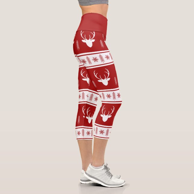 Leggings Capri Noël Russe Rouge blanc renne Flocon de neige (Droite)