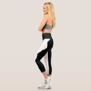 Leggings Capri Noir Gras avec Style Unique Classique Blanc