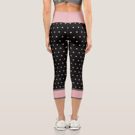 Leggings Capri Noir rose pois
