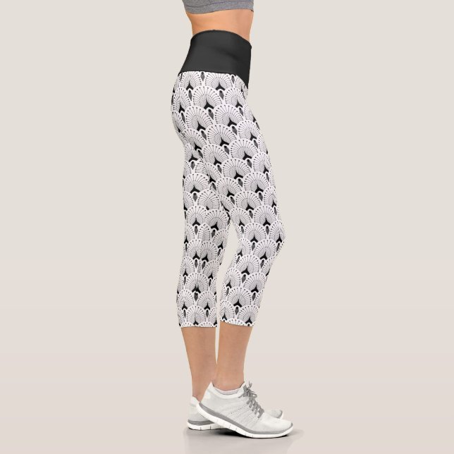 Leggings Capri Noir sur blanc motif art déco (Droite)