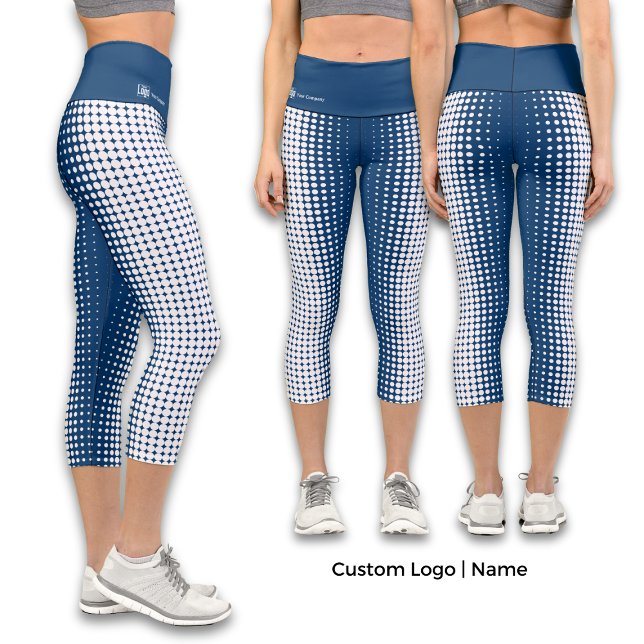 Leggings Capri Nom de l'entreprise, Logo Motif demi-ton bleu et b (Créateur téléchargé)