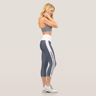 Leggings Capri Nom de société personnalisé Rayure blanche grise