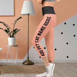 Leggings Capri Nom du chat de la marionnette noire personnalisée