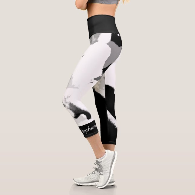 Leggings Capri Nom personnalisé Abstrait noir et blanc (Gauche)
