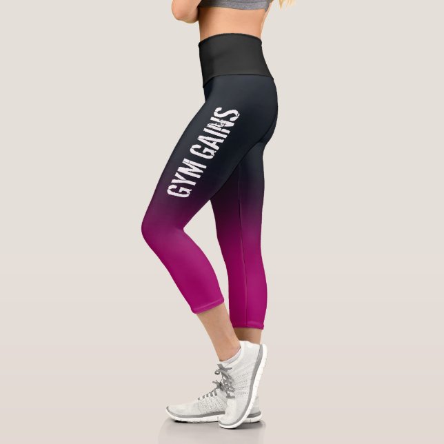 Leggings Capri Nom personnalisé Fitness Black et Purple (Gauche)