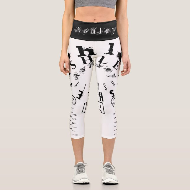 Leggings Capri Nom répétitif 6 lettres noir blanc HWCL (Recto)