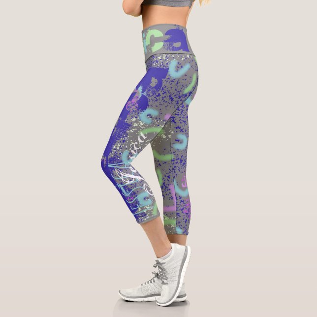 Leggings Capri Noodles Abstrait Nom répétitif 7 Lettres HWCL (Gauche)
