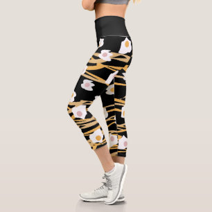 Leggings Capri Œufs Petit Déjeuner Nourriture Motif Abstrait Jaun