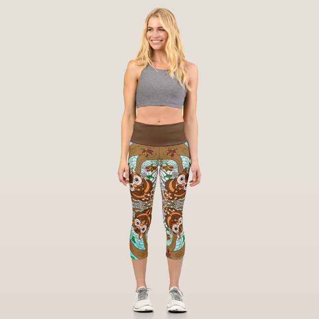 Leggings Capri Oeuvre de Cute Owl Mandala (Recto)