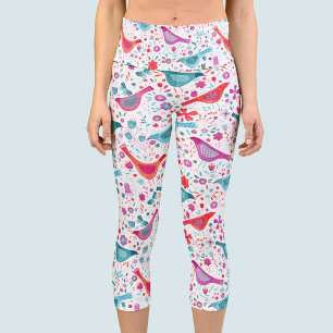 Leggings Capri Oiseaux dans un jardin Boho Aquarelle moderne