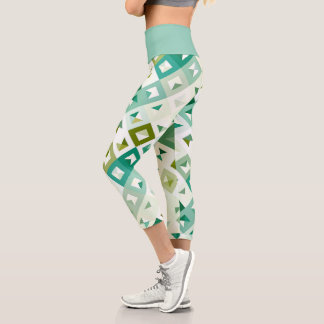 Leggings Capri Olive Green Turquoise bleu ivoire Mosaic Art Motif