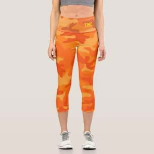 Leggings Capri Orange Camo Jaune Monogramme Initiales Coloré Amus