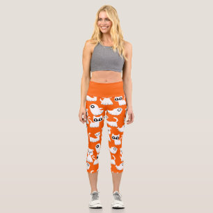 Leggings Capri orangé de chien fantôme d'halloween
