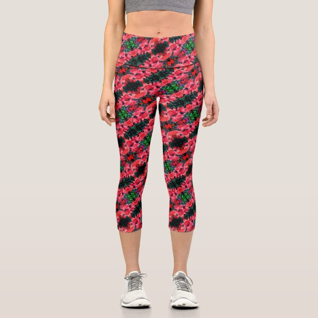 Leggings Capri Orange Lily Flowers Abstrait Art Motif (Recto)