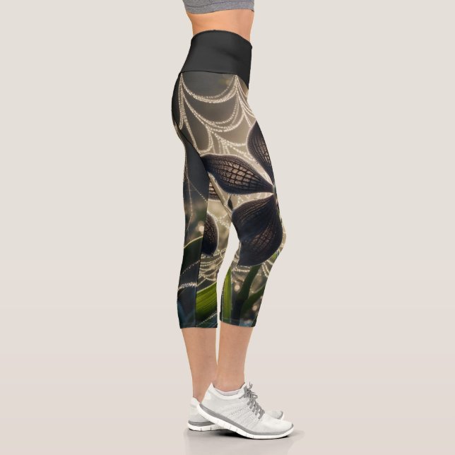 Leggings Capri Orchidée noire Spiderweb Floral (Droite)