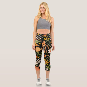 Leggings Capri Os d'Halloween, motif floral sans couture.