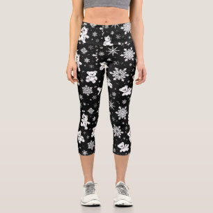 Leggings Capri Ours en peluche blanc et motif sans couture de flo