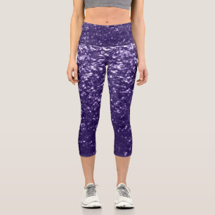 Leggings Capri Paillettes de violet ultra foncé scintillant