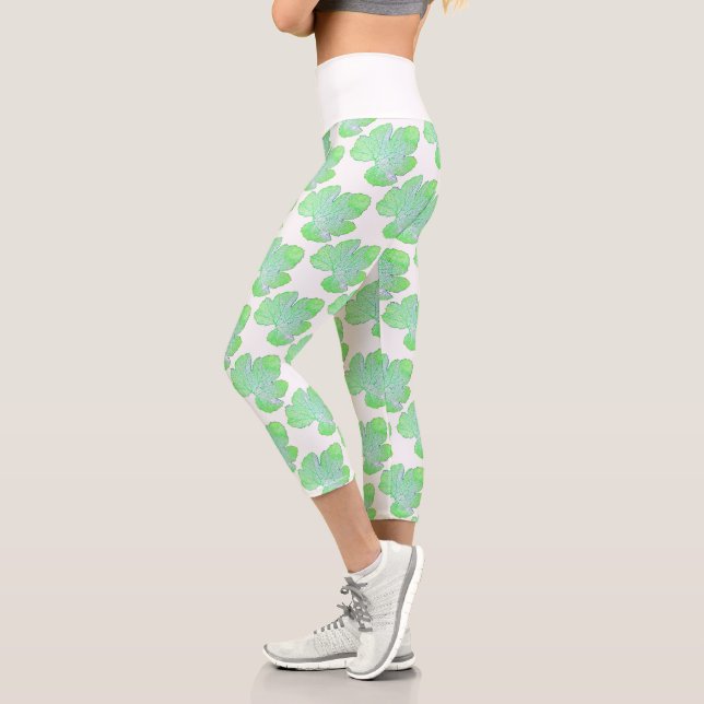 Leggings Capri Pale Green Squash Feuille Texture Imprimer Legging (Gauche)