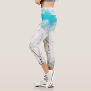 Leggings Capri Pale Pastel Bleu clair Turquoise Arbre Bruns Sky