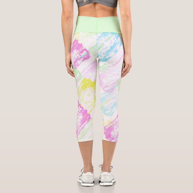 Leggings Capri Pale Pastel Turquoise Vert Bleu rose Abstrait Art (Verso)