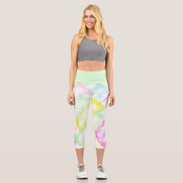 Leggings Capri Pale Pastel Turquoise Vert Bleu rose Abstrait Art