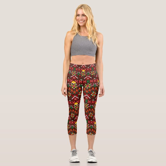Leggings Capri Palestine Tatreez Broderie traditionnelle (Recto)