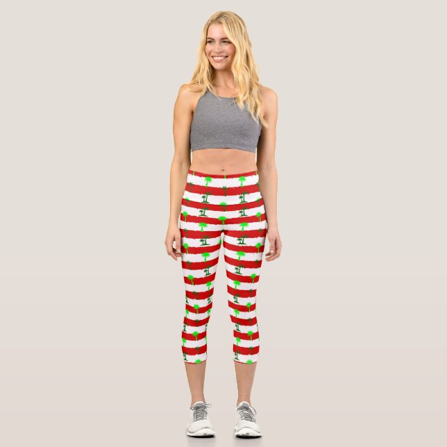 Leggings Capri palmiers tropicaux de noël rayés (Recto)