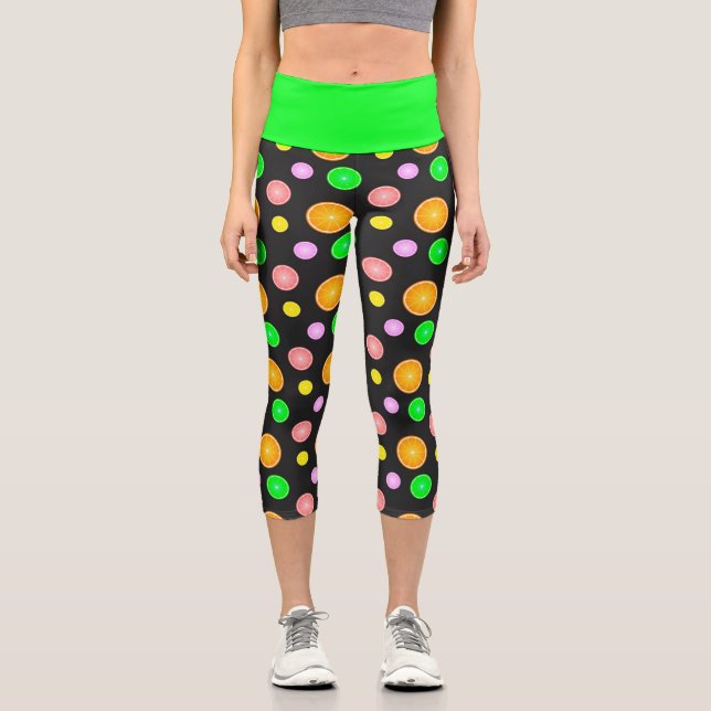 Leggings Capri Pamplemousse citron orange motif de fête d'été (Recto)