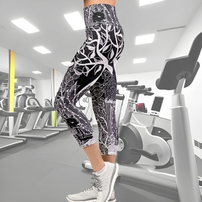 Leggings Capri Panthère noire dans la jungle - dessin au crayon (Créateur téléchargé)