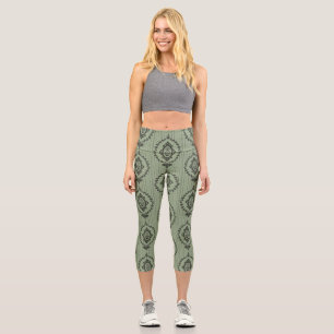Leggings Capri Papier peint baroque en vert