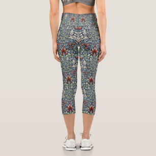 Leggings Capri Papier peint floral Morris Navy Blue Snakeshead