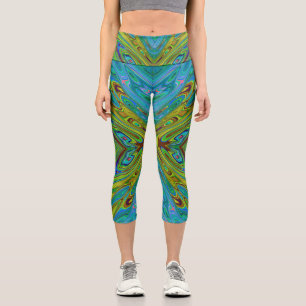Leggings Capri Papillon Abstrait Chartreuse et Bleu Tripant