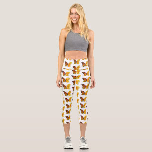 Leggings Capri Papillon fleur avec pavot de Californie jaune