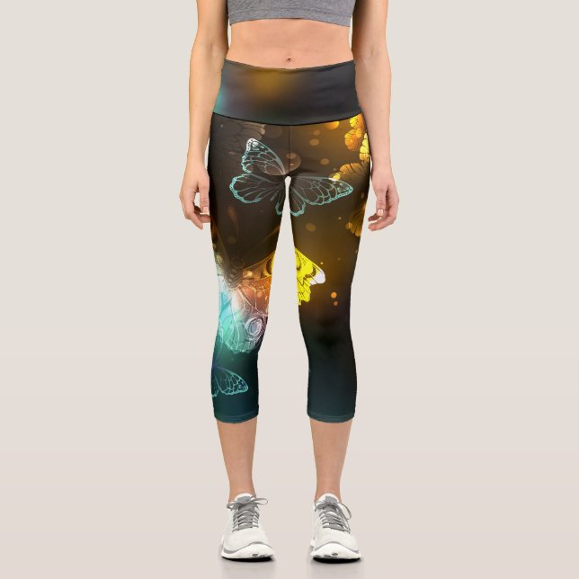 Leggings Capri Papillon lumineux et papillons de nuit (Recto)