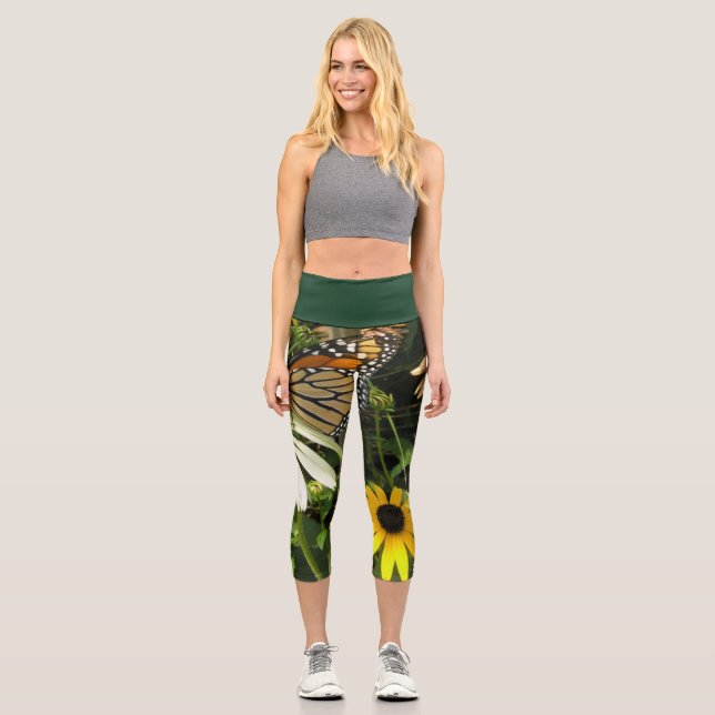Leggings Capri Papillon monarque avec Daises (Recto)