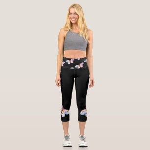 Leggings Capri Papillon noir haut taille jambières Capri