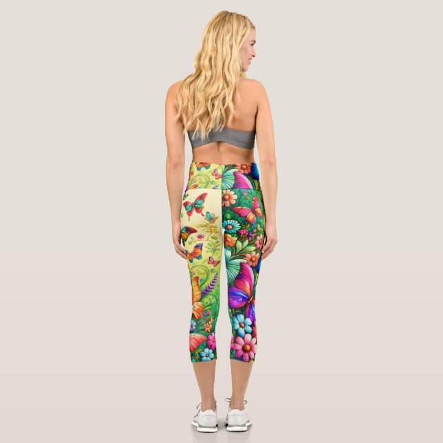 Leggings Capri Papillons de jardin Whimsical (Verso)