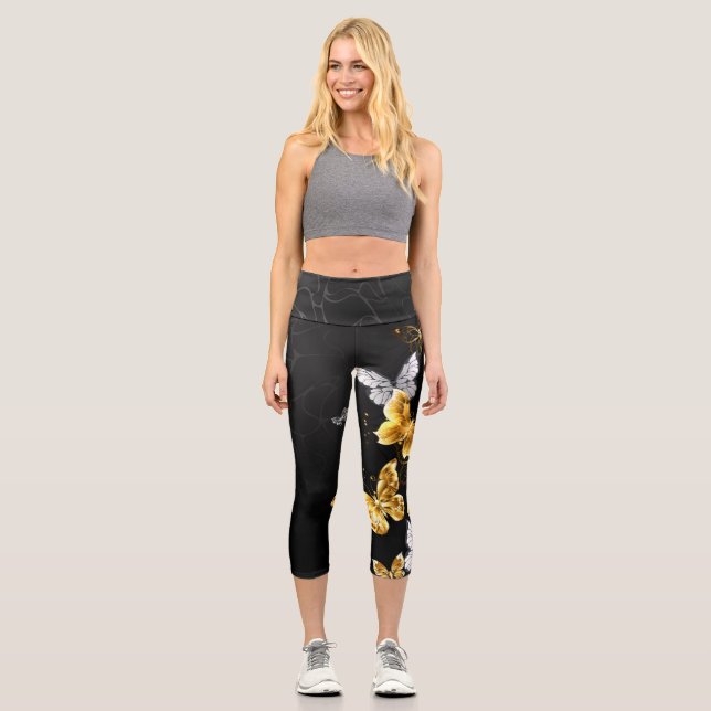Leggings Capri Papillons d'or et de blanc (Recto)