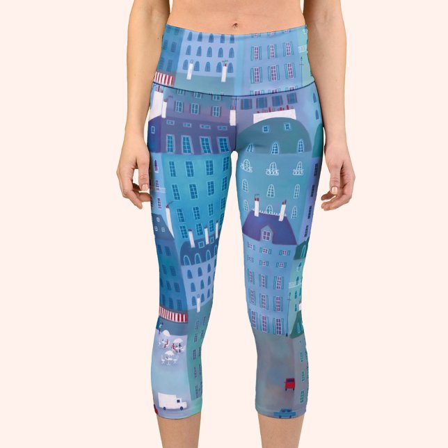 Leggings Capri Paris bleu (Paris France painted leggings capri pants)