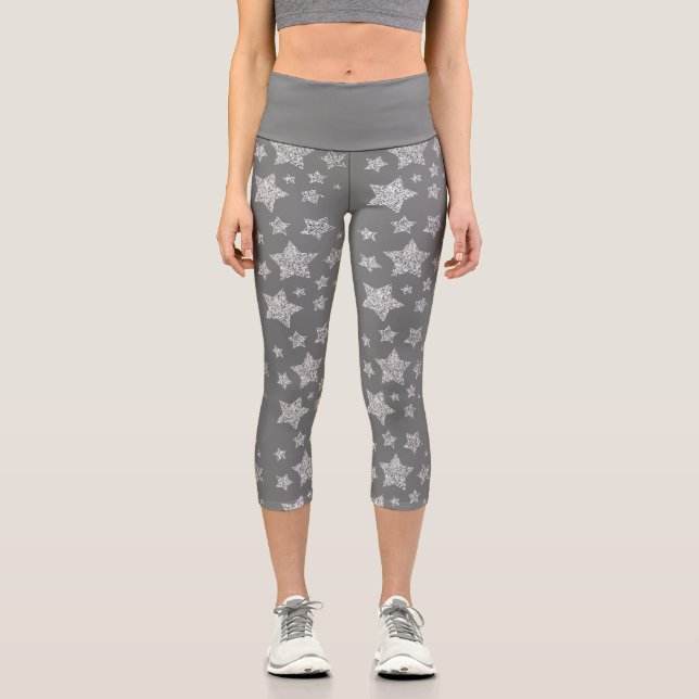 Leggings Capri Parties scintillant argent scintille Étoiles motif (Recto)