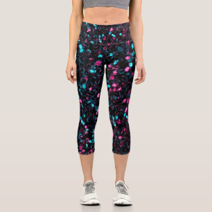 Leggings Capri Parties scintillant en mosaïque bleu brillant